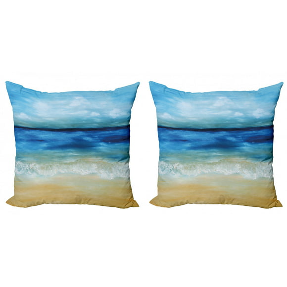 Multicolor 16x16 Ocean Wave Sunny Beach Surfing Gifts Getaway Vacation Seashell Sea Foam Blue Teal Tropical Ocean Throw Pillow 